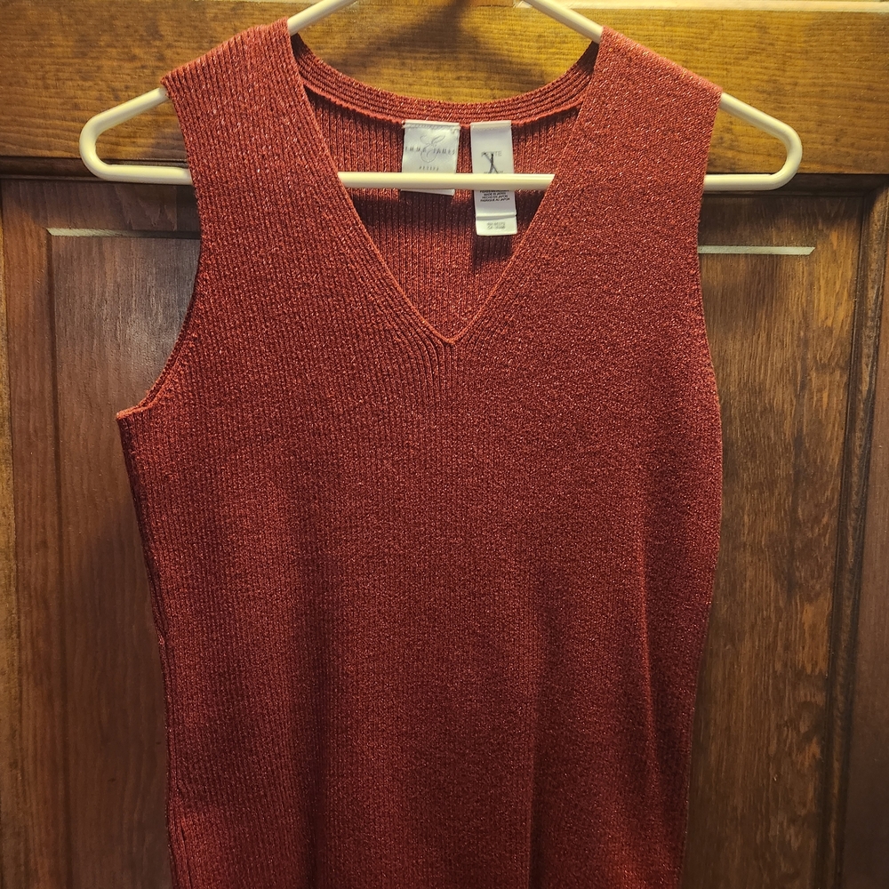 Red Metallic Emma James Sleeveless Sweater Petite